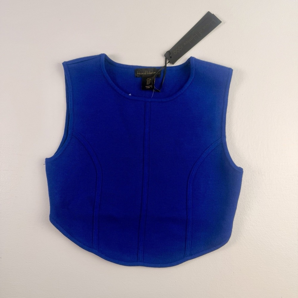 NWT House of Harlow 1960 Crop Top Sleeveless Knit Royal Blue Size Small